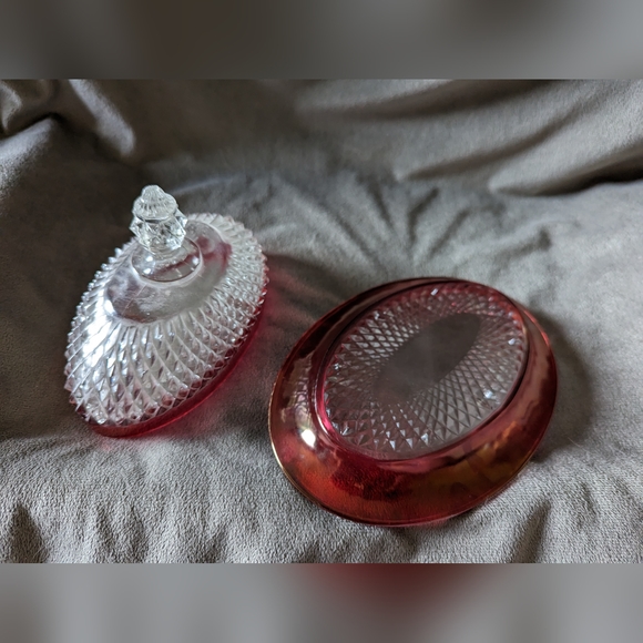 Indiana Glass Diamond Point Ruby Oval Covered Butter Dish - Picture 3 of 5